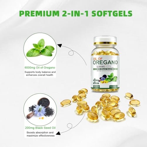 Vespecial Oreganoöl mit Schwarzkümmelöl, 180 Softgels | 2-in-1 Kräuterergänzung mit hochkonzentriertem Carvacrol & Thymochinon für Immununterstützung | Nicht-GVO, pflanzlich