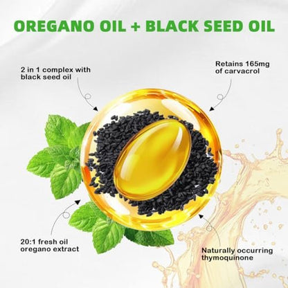Vespecial Oreganoöl mit Schwarzkümmelöl, 180 Softgels | 2-in-1 Kräuterergänzung mit hochkonzentriertem Carvacrol & Thymochinon für Immununterstützung | Nicht-GVO, pflanzlich