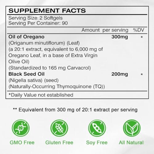 Vespecial Oreganoöl mit Schwarzkümmelöl, 180 Softgels | 2-in-1 Kräuterergänzung mit hochkonzentriertem Carvacrol & Thymochinon für Immununterstützung | Nicht-GVO, pflanzlich