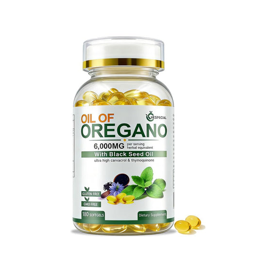 Vespecial Oreganoöl mit Schwarzkümmelöl, 180 Softgels | 2-in-1 Kräuterergänzung mit hochkonzentriertem Carvacrol & Thymochinon für Immununterstützung | Nicht-GVO, pflanzlich