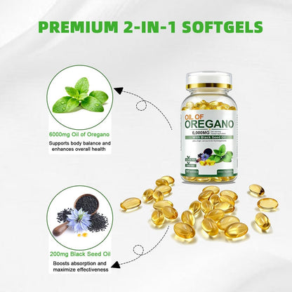 Vespecial Oreganoöl mit Schwarzkümmelöl, 180 Softgels | 2-in-1 Kräuterergänzung mit hochkonzentriertem Carvacrol & Thymochinon für Immununterstützung | Nicht-GVO, pflanzlich