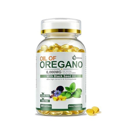 Vespecial Oreganoöl mit Schwarzkümmelöl, 180 Softgels | 2-in-1 Kräuterergänzung mit hochkonzentriertem Carvacrol & Thymochinon für Immununterstützung | Nicht-GVO, pflanzlich