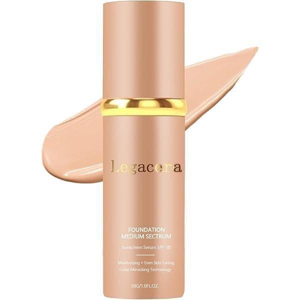 Legacera Foundation für reife Haut – 4-in-1 Foundation mit Langzeit-Halt, feuchtigkeitsspendend, vollständige Deckkraft, wasserfest – für alle Hauttypen (Medium, 100 ml)