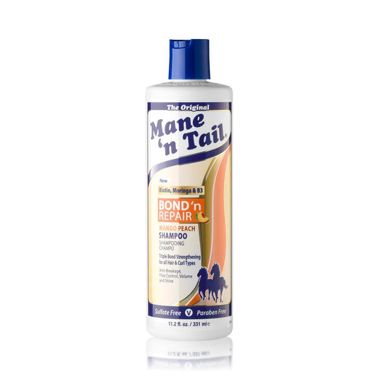 Mane 'n Tail Bond ’n Repair Shampoo – Sulfatfreies Stärkungsshampoo für geschädigtes Haar, Anti-Bruch Triple Bond Repair mit Biotin, Moringa & Niacinamid, Mango-Pfirsich 11,2 fl oz