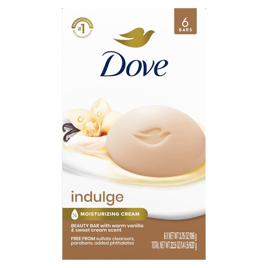 Dove Verwöhnseife 6er-Pack Warme Vanille + Süße Sahne für hydratisierte & weiche Haut, 106 g pro Stück