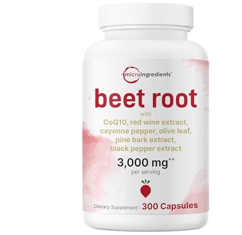 Micro Ingredients Rote-Bete-Kapseln 3.000 mg** pro Portion, 300 Kapseln | Stickoxid-Komplex mit CoQ10, Schwarzem Pfeffer & botanischen Extrakten | Non-GMO