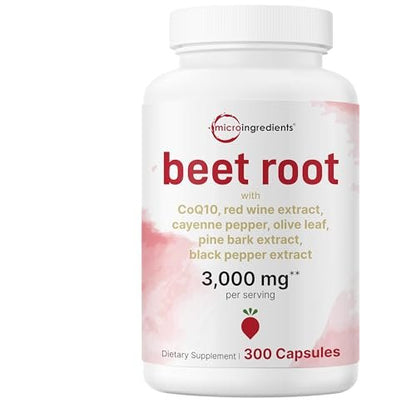 Micro Ingredients Rote-Bete-Kapseln 3.000 mg** pro Portion, 300 Kapseln | Stickoxid-Komplex mit CoQ10, Schwarzem Pfeffer & botanischen Extrakten | Non-GMO