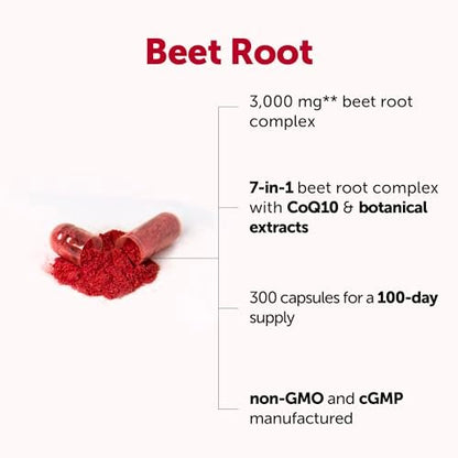 Micro Ingredients Rote-Bete-Kapseln 3.000 mg** pro Portion, 300 Kapseln | Stickoxid-Komplex mit CoQ10, Schwarzem Pfeffer & botanischen Extrakten | Non-GMO