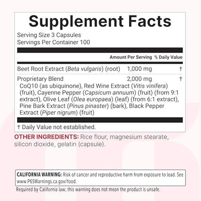 Micro Ingredients Rote-Bete-Kapseln 3.000 mg** pro Portion, 300 Kapseln | Stickoxid-Komplex mit CoQ10, Schwarzem Pfeffer & botanischen Extrakten | Non-GMO