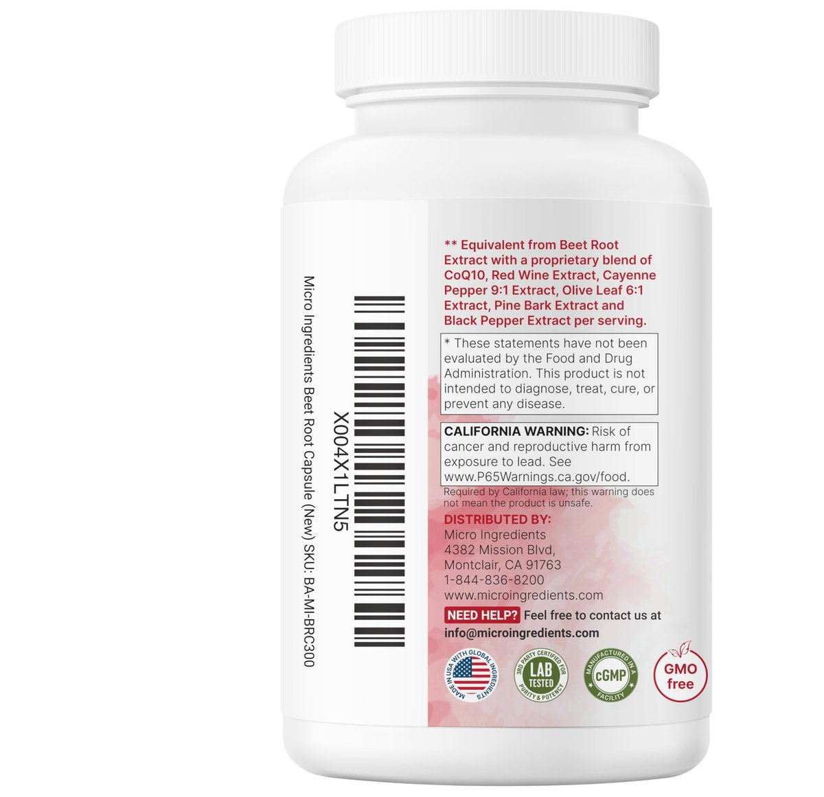 Micro Ingredients Rote-Bete-Kapseln 3.000 mg** pro Portion, 300 Kapseln | Stickoxid-Komplex mit CoQ10, Schwarzem Pfeffer & botanischen Extrakten | Non-GMO