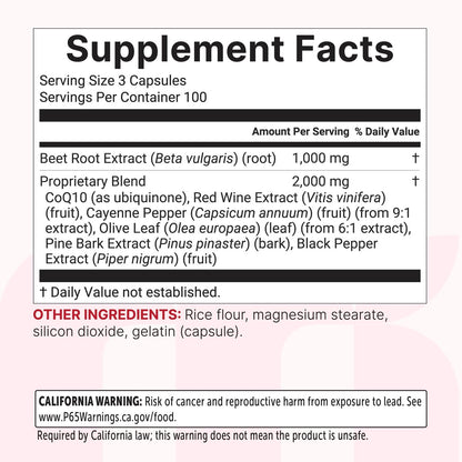 Micro Ingredients Rote-Bete-Kapseln 3.000 mg** pro Portion, 300 Kapseln | Stickoxid-Komplex mit CoQ10, Schwarzem Pfeffer & botanischen Extrakten | Non-GMO