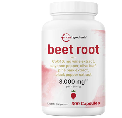 Micro Ingredients Rote-Bete-Kapseln 3.000 mg** pro Portion, 300 Kapseln | Stickoxid-Komplex mit CoQ10, Schwarzem Pfeffer & botanischen Extrakten | Non-GMO