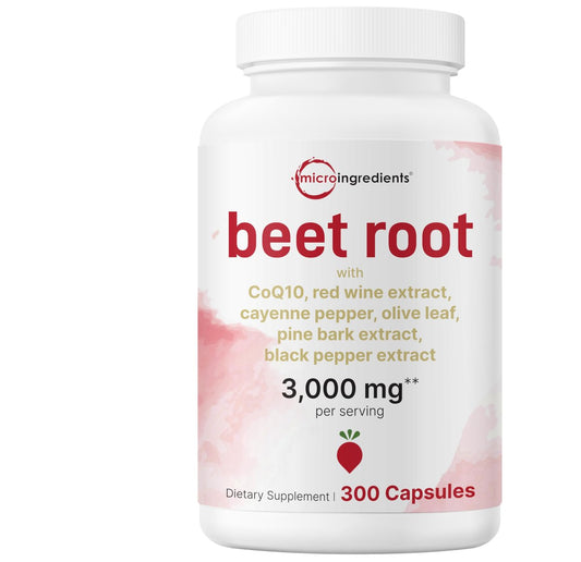 Micro Ingredients Rote-Bete-Kapseln 3.000 mg** pro Portion, 300 Kapseln | Stickoxid-Komplex mit CoQ10, Schwarzem Pfeffer & botanischen Extrakten | Non-GMO