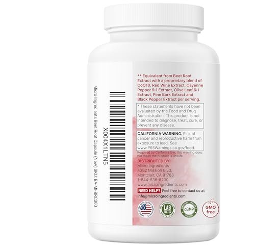 Micro Ingredients Rote-Bete-Kapseln 3.000 mg** pro Portion, 300 Kapseln | Stickoxid-Komplex mit CoQ10, Schwarzem Pfeffer & botanischen Extrakten | Non-GMO
