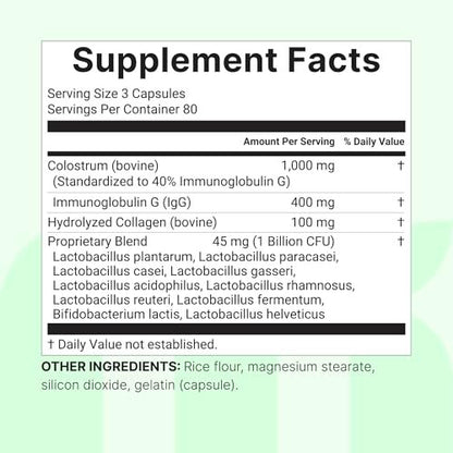 Micro Ingredients Bovines Kolostrum 1.000 mg pro Portion, 240 Kapseln | 40% IgG mit Kollagen & Probiotika | Kolostrum-Ergänzung mit 10 probiotischen Stämmen | Non-GVO, Glutenfrei