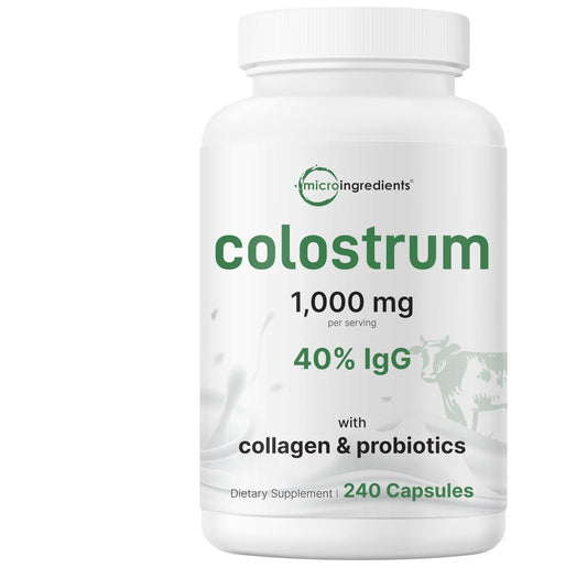 Micro Ingredients Bovines Kolostrum 1.000 mg pro Portion, 240 Kapseln | 40% IgG mit Kollagen & Probiotika | Kolostrum-Ergänzung mit 10 probiotischen Stämmen | Non-GVO, Glutenfrei