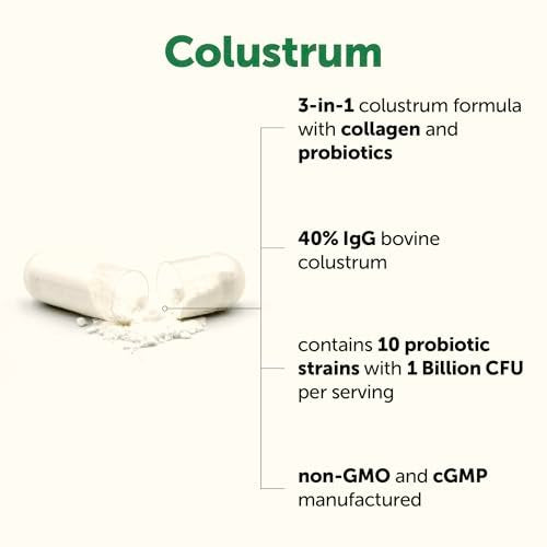 Micro Ingredients Bovines Kolostrum 1.000 mg pro Portion, 240 Kapseln | 40% IgG mit Kollagen & Probiotika | Kolostrum-Ergänzung mit 10 probiotischen Stämmen | Non-GVO, Glutenfrei