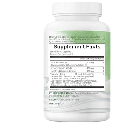 Micro Ingredients Bovines Kolostrum 1.000 mg pro Portion, 240 Kapseln | 40% IgG mit Kollagen & Probiotika | Kolostrum-Ergänzung mit 10 probiotischen Stämmen | Non-GVO, Glutenfrei