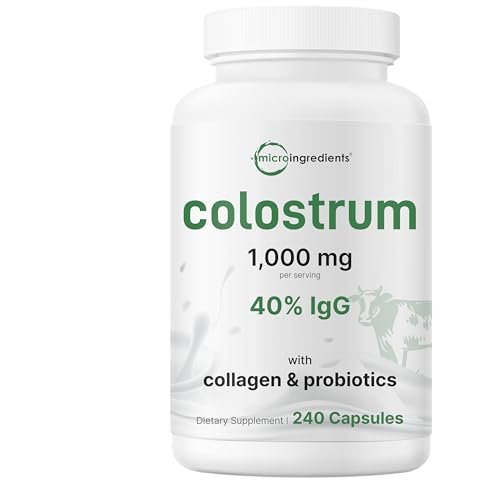 Micro Ingredients Bovines Kolostrum 1.000 mg pro Portion, 240 Kapseln | 40% IgG mit Kollagen & Probiotika | Kolostrum-Ergänzung mit 10 probiotischen Stämmen | Non-GVO, Glutenfrei