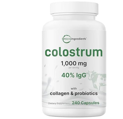 Micro Ingredients Bovines Kolostrum 1.000 mg pro Portion, 240 Kapseln | 40% IgG mit Kollagen & Probiotika | Kolostrum-Ergänzung mit 10 probiotischen Stämmen | Non-GVO, Glutenfrei