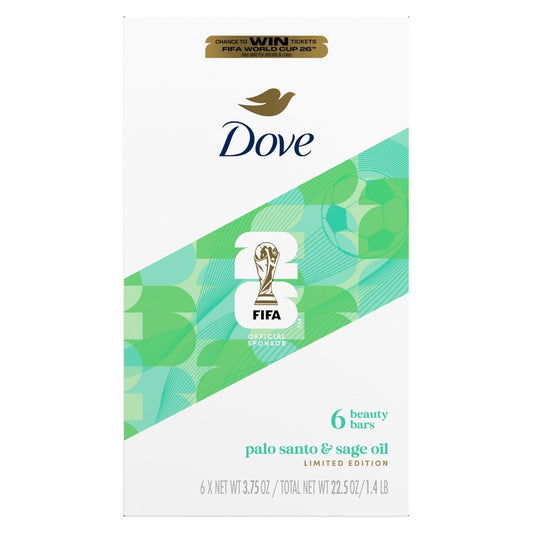 Dove Limited Edition FIFA Seife Beauty Bar – Palo Santo & Salbeiöl Feuchtigkeitsspender für weiche, geschmeidige Haut | 3,75 oz Riegel (6er-Pack)