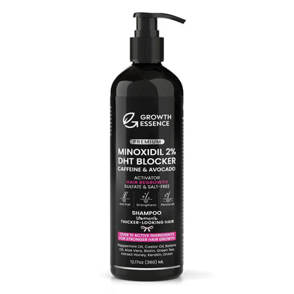 Minoxidil Shampoo für Frauen – Growth Essence Premium 2% Haarwuchs-Shampoo mit Biotin, Koffein & DHT-Blockern – Stärkende Formel mit Keratin, Rizinusöl, grünem Tee & Rosmarin – 12,17 fl oz