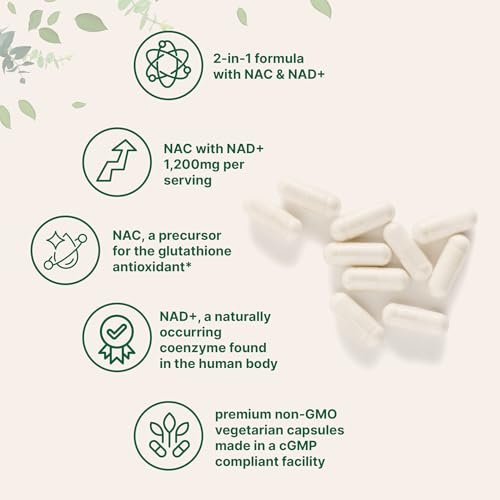 Micro Ingredients NAC mit NAD+, 240 vegane Kapseln | 1.200 mg pro Portion | 2-in-1 N-Acetyl-L-Cystein mit Nicotinamid-Adenin-Dinukleotid | Non-GMO, cGMP hergestellt