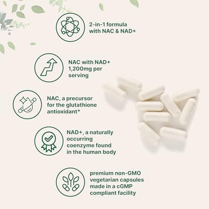 Micro Ingredients NAC mit NAD+, 240 vegane Kapseln | 1.200 mg pro Portion | 2-in-1 N-Acetyl-L-Cystein mit Nicotinamid-Adenin-Dinukleotid | Non-GMO, cGMP hergestellt