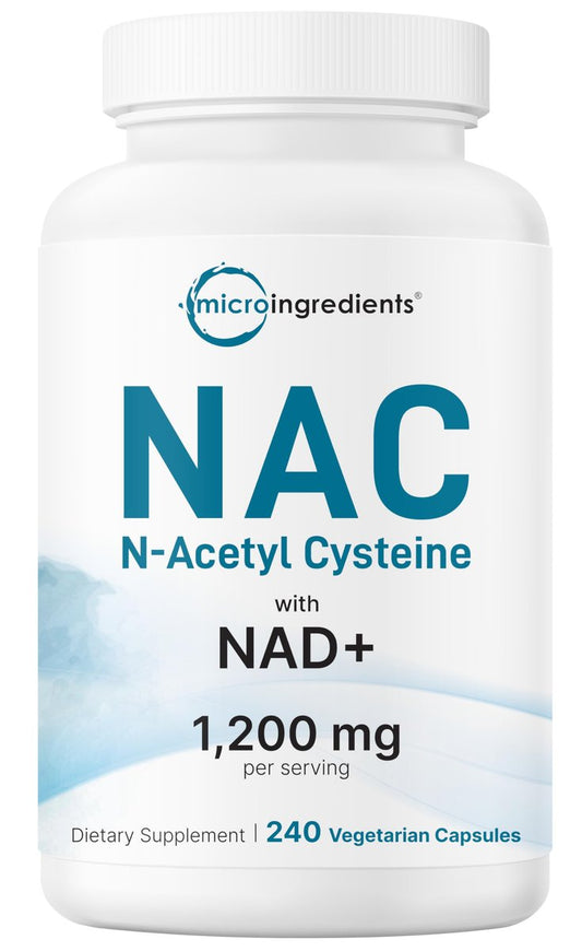 Micro Ingredients NAC mit NAD+, 240 vegane Kapseln | 1.200 mg pro Portion | 2-in-1 N-Acetyl-L-Cystein mit Nicotinamid-Adenin-Dinukleotid | Non-GMO, cGMP hergestellt