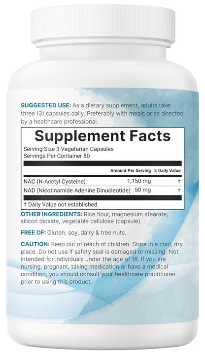 Micro Ingredients NAC mit NAD+, 240 vegane Kapseln | 1.200 mg pro Portion | 2-in-1 N-Acetyl-L-Cystein mit Nicotinamid-Adenin-Dinukleotid | Non-GMO, cGMP hergestellt