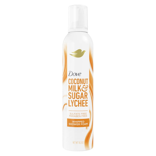 Dove Whipped Shower Foam Kokosnuss & Lychee für Frauen – Feuchtigkeitsspendend, für weiche Haut, 10,3 Unzen