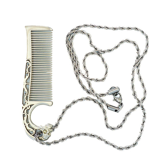 Schnurrbartkamm an Edelstahlkette – Dual-Side Kamm für Männer, feine & breite Zinken für präzises Styling – langlebig, kompakt, reisefreundlich