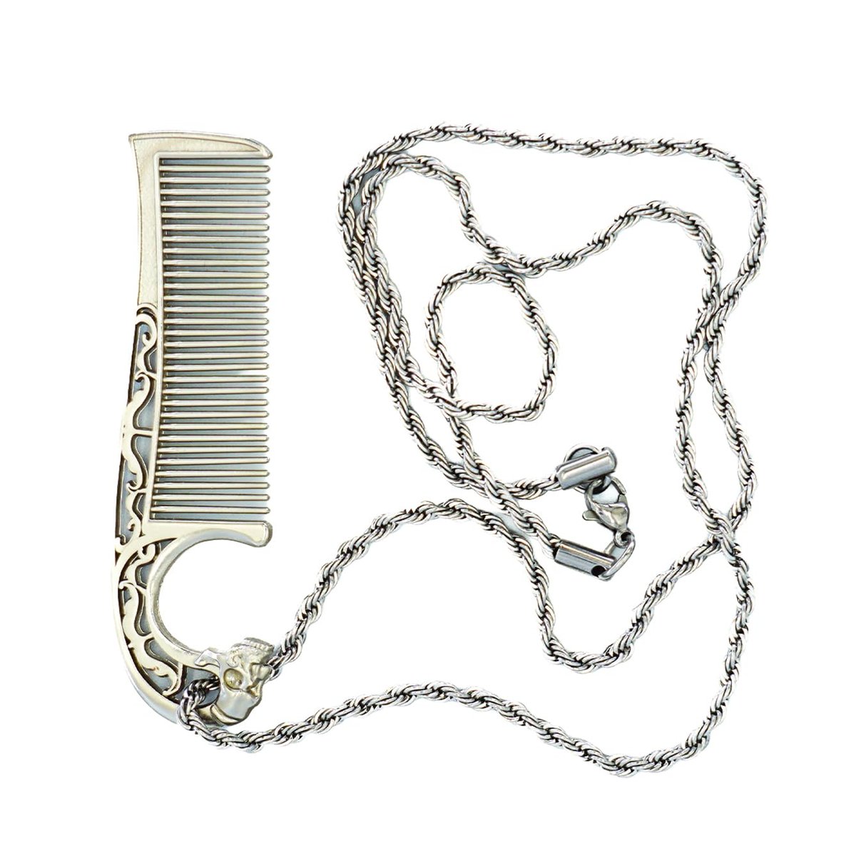 Schnurrbartkamm an Edelstahlkette – Dual-Side Kamm für Männer, feine & breite Zinken für präzises Styling – langlebig, kompakt, reisefreundlich