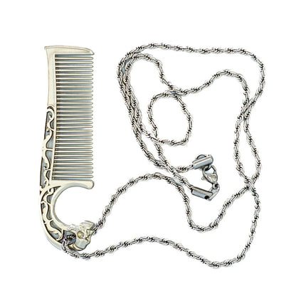 Schnurrbartkamm an Edelstahlkette – Dual-Side Kamm für Männer, feine & breite Zinken für präzises Styling – langlebig, kompakt, reisefreundlich