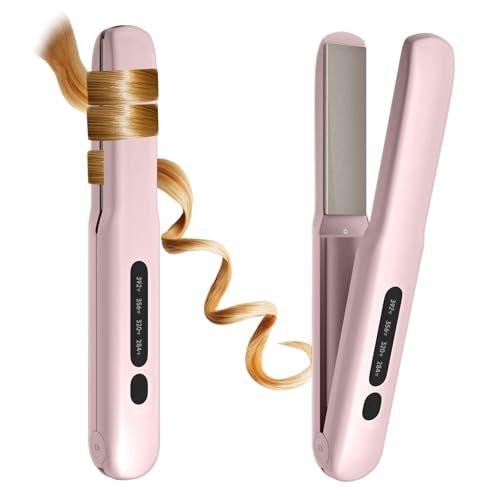 Kabelschon Glätteisen Tragbar Wiederaufladbar Reise-Haareisen Schnellheizung 4 Einstellbare Temperaturen für Professionelles Glätten & Locken – Tragbar und Reisefreundlich (Pink)