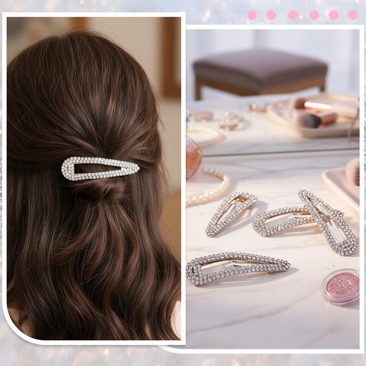 4er-Pack Rhinestone-Haarklammern, Wasserfall-Crystal-Snap-Klammern für Damen, funkelnde Metall-Stein-Haarnadeln, glitzernde Haaraccessoires