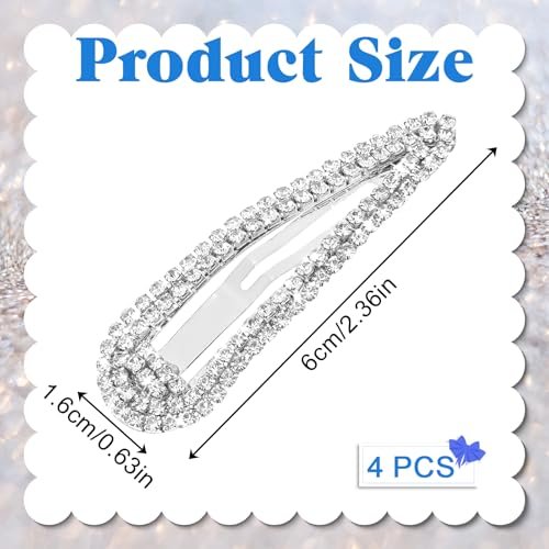 4er-Pack Rhinestone-Haarklammern, Wasserfall-Crystal-Snap-Klammern für Damen, funkelnde Metall-Stein-Haarnadeln, glitzernde Haaraccessoires