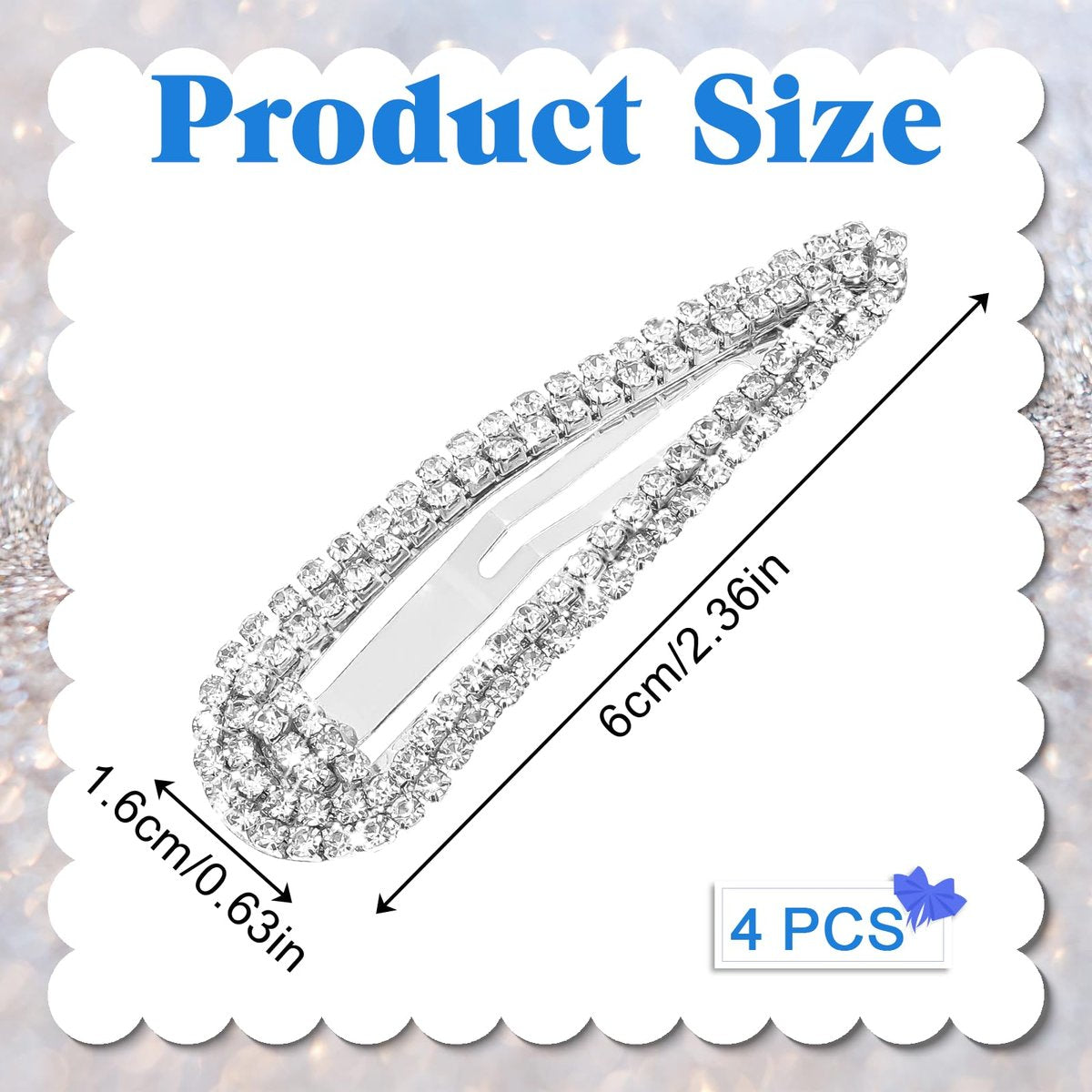 4er-Pack Rhinestone-Haarklammern, Wasserfall-Crystal-Snap-Klammern für Damen, funkelnde Metall-Stein-Haarnadeln, glitzernde Haaraccessoires