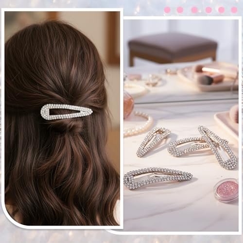 4er-Pack Rhinestone-Haarklammern, Wasserfall-Crystal-Snap-Klammern für Damen, funkelnde Metall-Stein-Haarnadeln, glitzernde Haaraccessoires