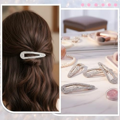 4er-Pack Rhinestone-Haarklammern, Wasserfall-Crystal-Snap-Klammern für Damen, funkelnde Metall-Stein-Haarnadeln, glitzernde Haaraccessoires