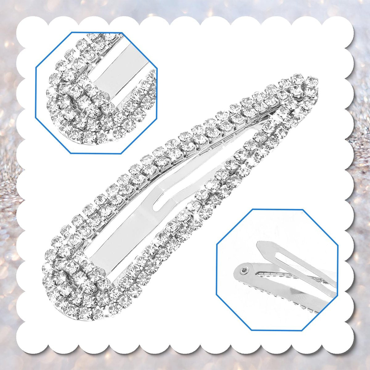 4er-Pack Rhinestone-Haarklammern, Wasserfall-Crystal-Snap-Klammern für Damen, funkelnde Metall-Stein-Haarnadeln, glitzernde Haaraccessoires