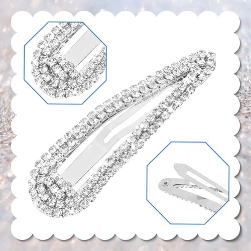 4er-Pack Rhinestone-Haarklammern, Wasserfall-Crystal-Snap-Klammern für Damen, funkelnde Metall-Stein-Haarnadeln, glitzernde Haaraccessoires