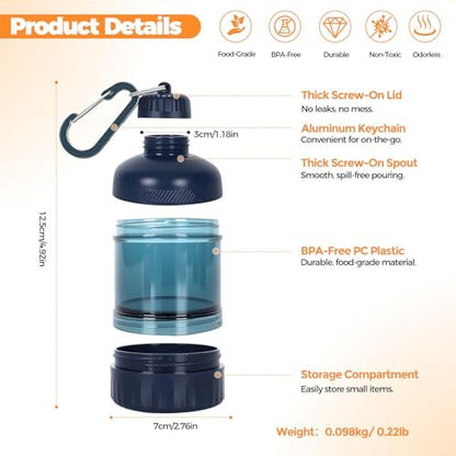 BooMetCheer 2er-Pack Proteinpulver-Behälter zum Mitnehmen mit Schlüsselanhänger & Schlüsselring, große Kapazität, transparent, auslaufsicher, ideal für Workouts, Fitness oder Reisen (Pink & Gelb)