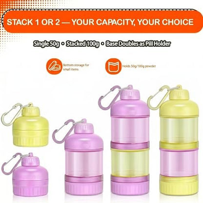 BooMetCheer 2er-Pack Proteinpulver-Behälter zum Mitnehmen mit Schlüsselanhänger & Schlüsselring, große Kapazität, transparent, auslaufsicher, ideal für Workouts, Fitness oder Reisen (Pink & Gelb)