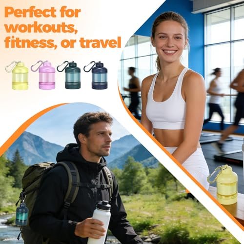 BooMetCheer 2er-Pack Proteinpulver-Behälter zum Mitnehmen mit Schlüsselanhänger & Schlüsselring, große Kapazität, transparent, auslaufsicher, ideal für Workouts, Fitness oder Reisen (Pink & Gelb)