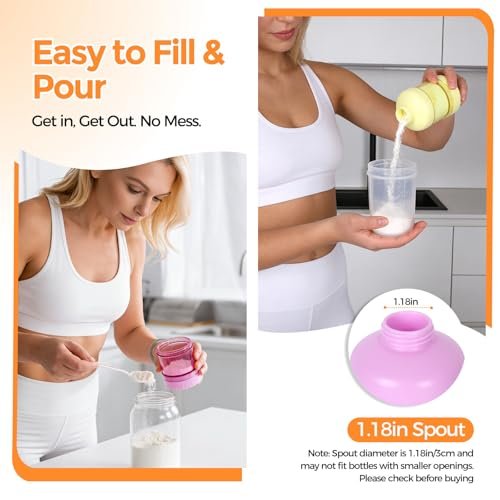 BooMetCheer 2er-Pack Proteinpulver-Behälter zum Mitnehmen mit Schlüsselanhänger & Schlüsselring, große Kapazität, transparent, auslaufsicher, ideal für Workouts, Fitness oder Reisen (Pink & Gelb)