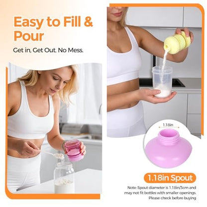 BooMetCheer 2er-Pack Proteinpulver-Behälter zum Mitnehmen mit Schlüsselanhänger & Schlüsselring, große Kapazität, transparent, auslaufsicher, ideal für Workouts, Fitness oder Reisen (Pink & Gelb)
