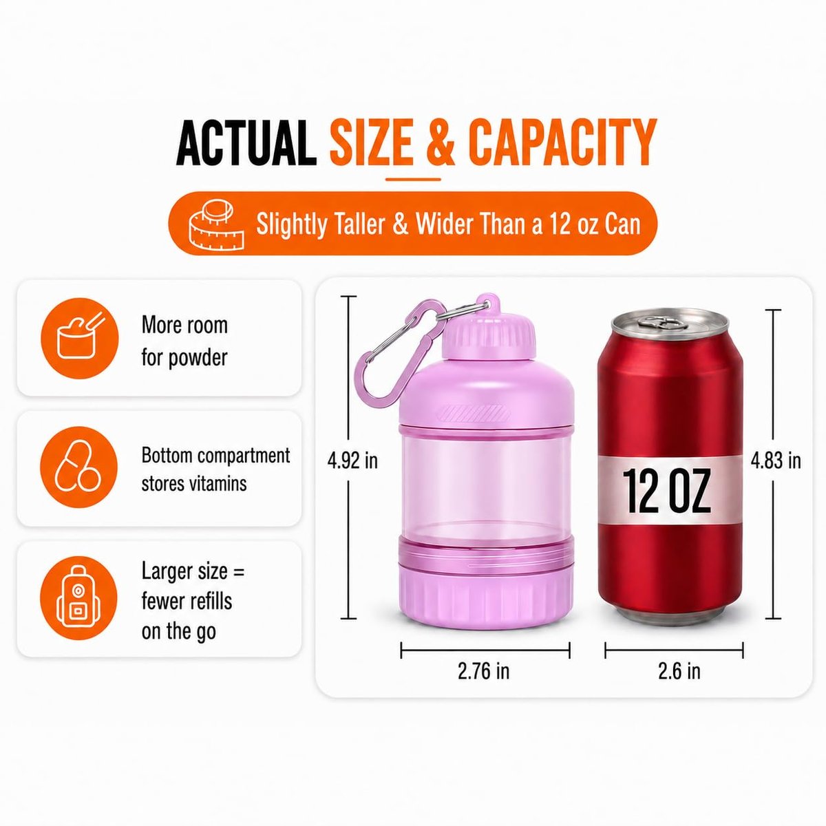 BooMetCheer 2er-Pack Proteinpulver-Behälter zum Mitnehmen mit Schlüsselanhänger & Schlüsselring, große Kapazität, transparent, auslaufsicher, ideal für Workouts, Fitness oder Reisen (Pink & Gelb)