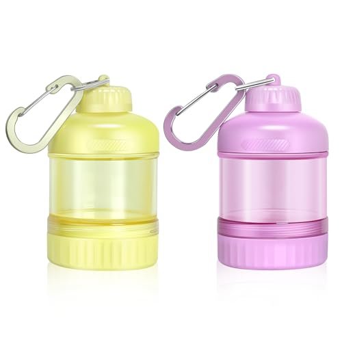 BooMetCheer 2er-Pack Proteinpulver-Behälter zum Mitnehmen mit Schlüsselanhänger & Schlüsselring, große Kapazität, transparent, auslaufsicher, ideal für Workouts, Fitness oder Reisen (Pink & Gelb)