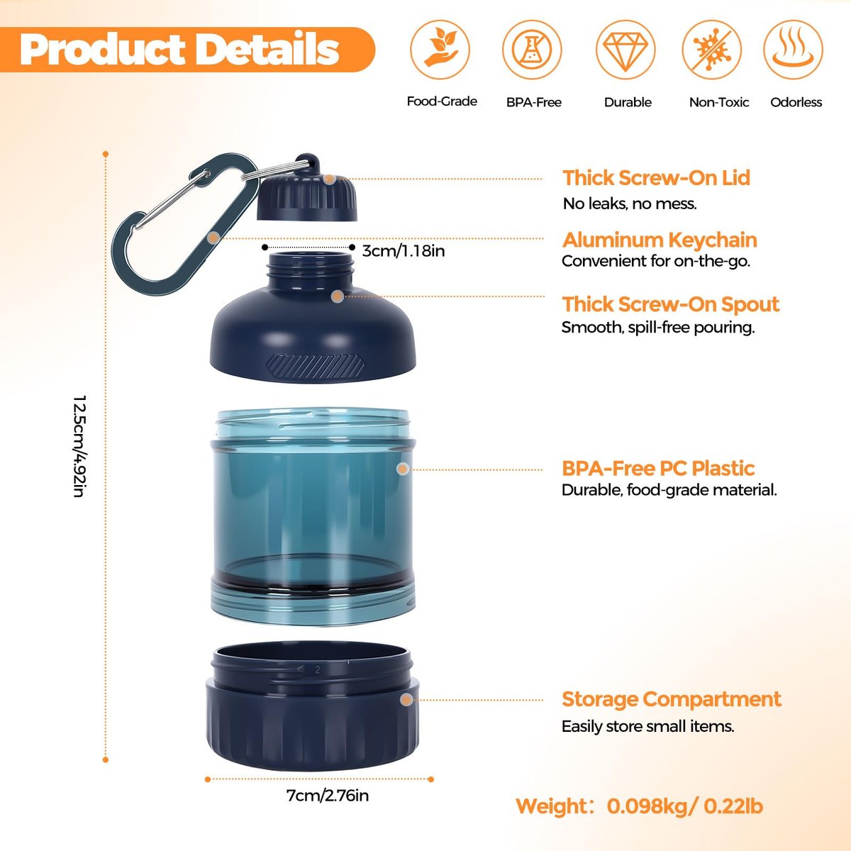 BooMetCheer 2er-Pack Proteinpulver-Behälter zum Mitnehmen mit Schlüsselanhänger & Schlüsselring, große Kapazität, transparent, auslaufsicher, ideal für Workouts, Fitness oder Reisen (Pink & Gelb)